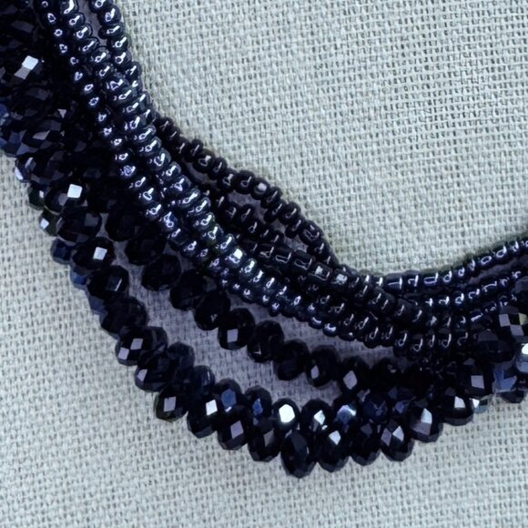 Dark Navy Black'ish Multi Strand Small Glass Beads Necklace Sparkly Prom Wedding - Picture 3 of 6